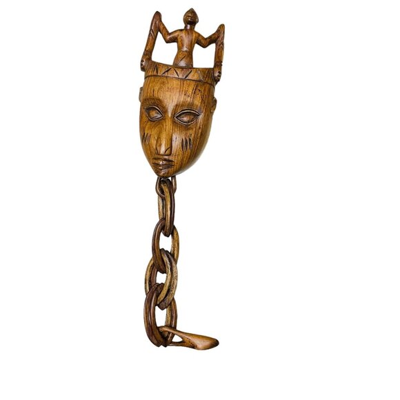 Hand-Carved African Wooden Spoon With Intricate Tribal Design 30" With Wooden Ch - Picture 2 of 6